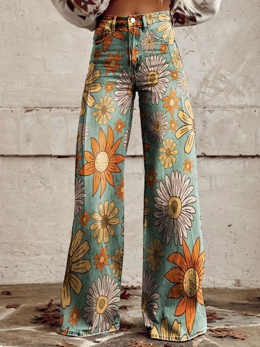 Pantalón Palazzo Floral Caída-Fluida